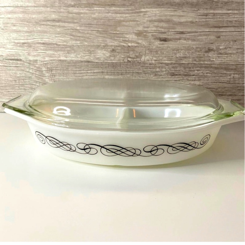 Vintage Pyrex Black Scroll